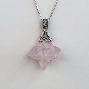 Rose Quartz Merkaba pendant, Carved Merkaba Crystal Star Tetrahedron Necklace, Sacred Geometry, Unique Jewelry, Healing Crystal Rose Merkaba