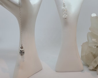Rainbow Clear Quartz Crystal & Sterling Silver Skull Pendulum, Crystal Pendulum, Divination Tool, Scrying,