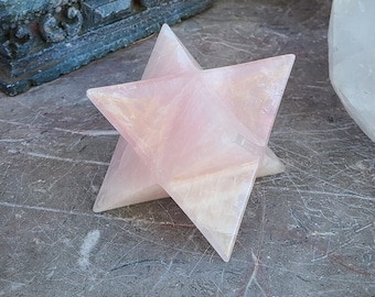 Rainbow Rose Quartz Carved Crystal Star Tetrahedron, Merkaba, Sacred Geometry, Alter & Meditation Piece, Healing Crystal, Sacred Home Décor