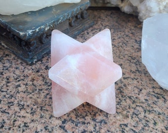 EXLARGE Rainbow Rose Quartz Crystal Star Tetrahedron, Merkaba, Sacred Geometry, Alter & Meditation Piece, Healing Crystal, Sacred Home Décor