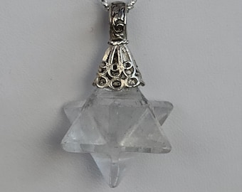 Miniature Carved Merkaba Crystal Star Tetrahedron Necklace, Sacred Geometry Meditation Jewelry Healing Crystal, Quartz Merkaba, Merkaba Star