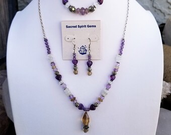 One With the Goddess Design, Intentional Gemstone Jewelry Suite for Crown Chakra Activation and Balance, 7th Chakra, Spiritual Consciousness