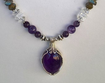 Collana con pietra preziosa mistica e argento sterling - Gioielli con pietre preziose intenzionali per la stimolazione dell'esperienza mistica