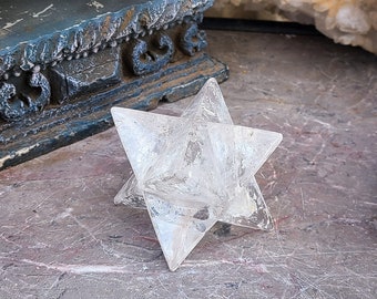 Rainbow Crystal Star Tetrahedron Carved Quartz Merkaba, Sacred Geometry, Alter & Meditation Piece, Healing Crystal, Sacred Home Decor Star