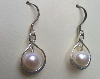 Pearl Gemstone and Balinese Sterling Silver Earrings