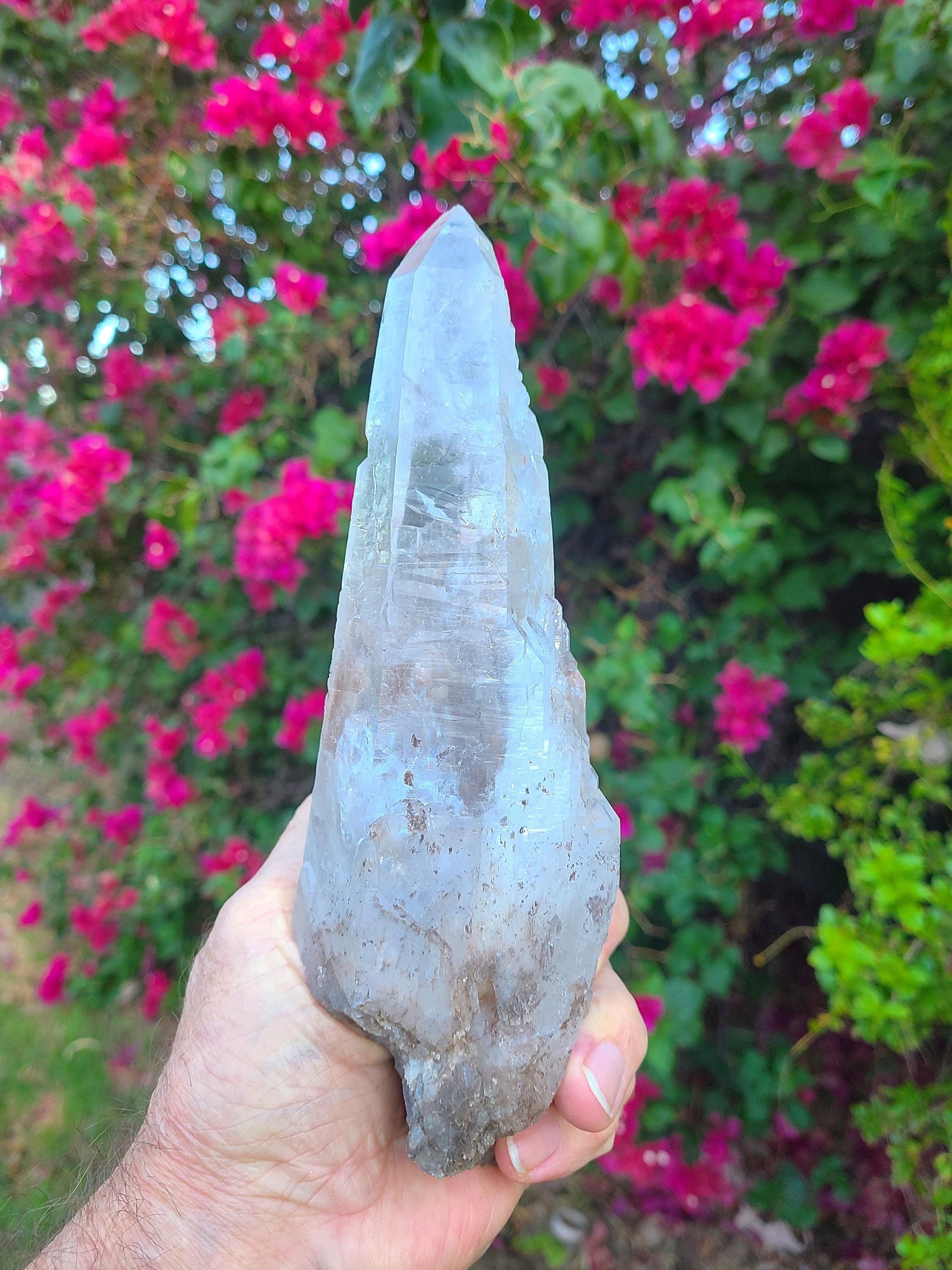 Diamantina Lemurian, Rainbow, Laser Wand with Hematite Inclusions Master Quartz Crystal, Quartz Crystal, Quartz Point, Healing Crystal Wand