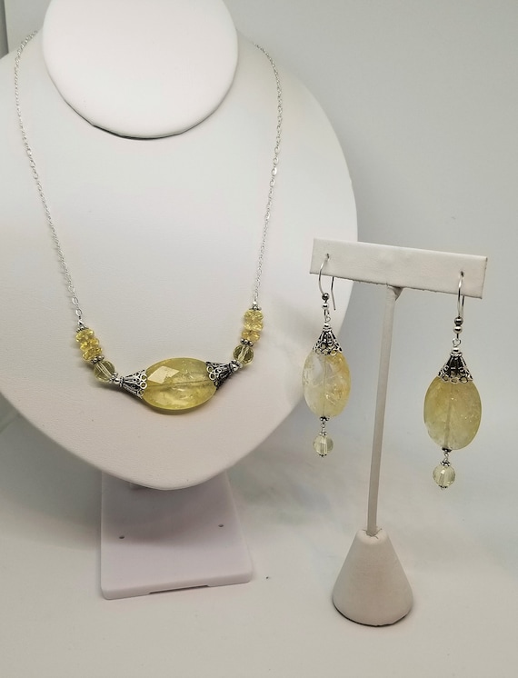 Faceted Citrine Gemstone and Balinese Sterling Silver Necklace and Earrings set. Jewelry set, jewelry suite, Citrine jewelry