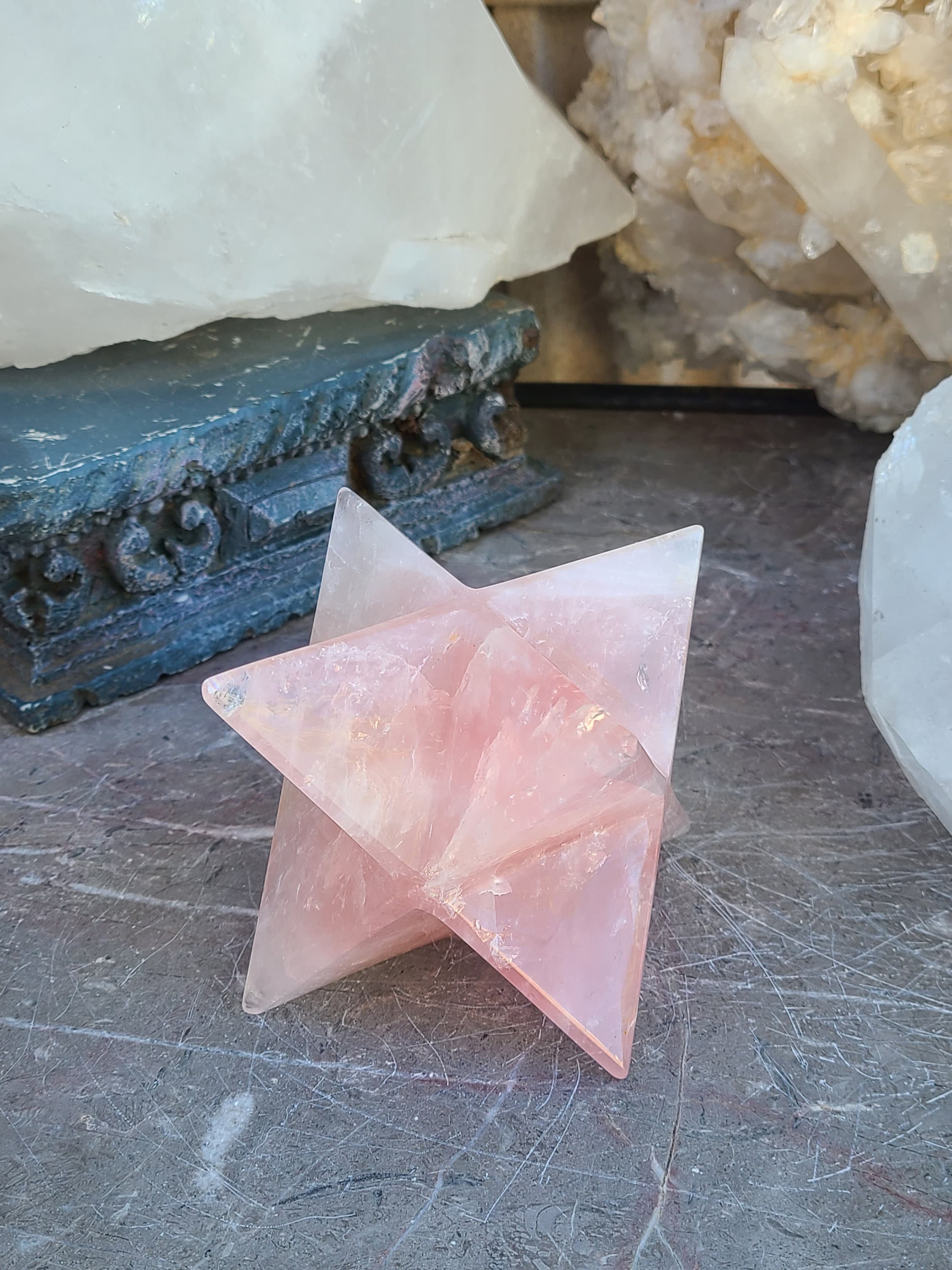 LARGE Rainbow Rose Quartz Crystal Star Tetrahedron, Merkaba, Sacred Geometry, Alter & Meditation Piece, Healing Crystal, Sacred Home Décor