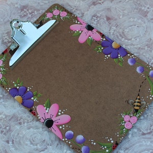 Hand-Painted Floral Clipboard: Bee & Ladybug Office Decor