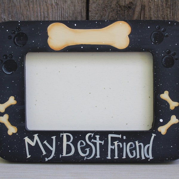 Hand painted wooden dog frame, My Best Friend personalized wood, pet photo display, wall photograph hanger for animal,picture holder for pup