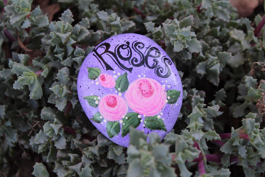 Marker Artist Roses Hand-painted Roses Rock: Lavender Garden Art, Plant Marker - Etsy