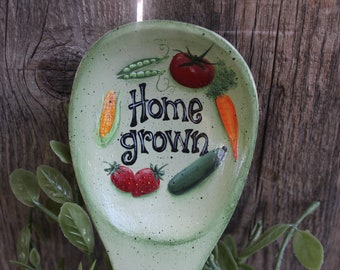 Hand painted vegetable garden marker, handpainted wooden spoon sign, Home grown veggie garden decoration, repurposed tomato plant decor