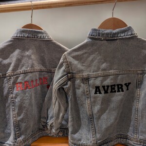 Custom Embroidered Vintage Denim Jacket for Kids Personalised with Child's Name Trendy and Unique Children's Fashion Birthday image 3