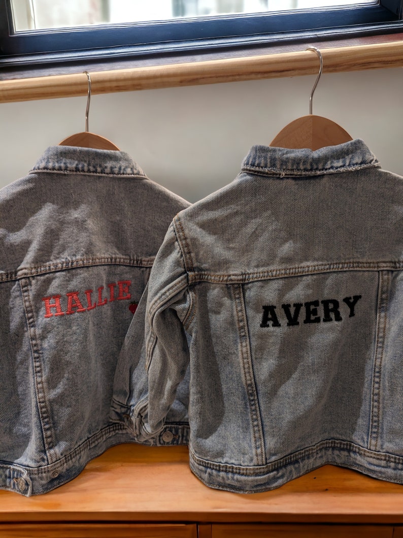Custom Embroidered Vintage Denim Jacket for Kids Personalised with Child's Name Trendy and Unique Children's Fashion Birthday image 3
