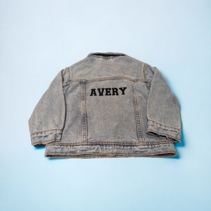 Custom Embroidered Vintage Denim Jacket for Kids Personalised with Child's Name Trendy and Unique Children's Fashion Birthday image 2