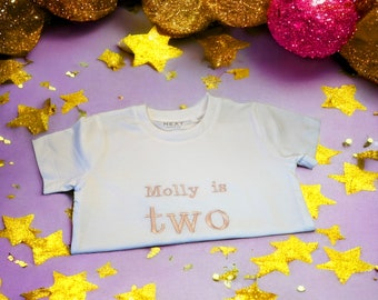 Custom Birthday Embroidery T-Shirt - Personalised with Name & Age - Kids Tee