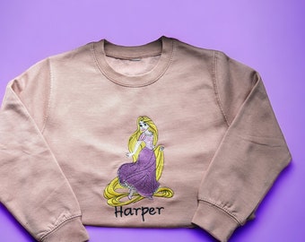 Custom Rapunzel Embroidery Sweatshirt for Kids - Personalised Name Princess Jumper Birthday