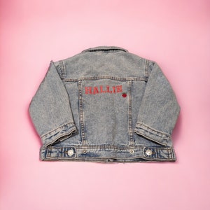Custom Embroidered Vintage Denim Jacket for Kids Personalised with Child's Name Trendy and Unique Children's Fashion Birthday image 1