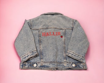 Custom Embroidered Vintage Denim Jacket for Kids - Personalised with Child's Name - Trendy and Unique Children's Fashion Birthday