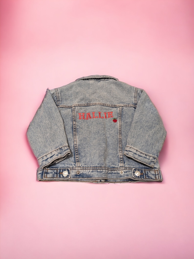 Custom Embroidered Vintage Denim Jacket for Kids Personalised with Child's Name Trendy and Unique Children's Fashion Birthday image 1