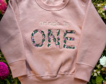 Custom Embroidered Birthday Sweatshirt with Floral Number and Personalised Name - Perfect Gift