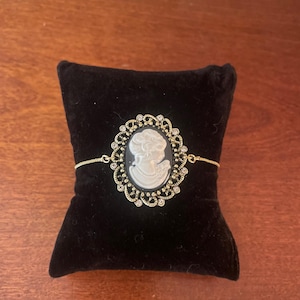 Vintage 1970's black & white cameo brooch converted to modern bracelet