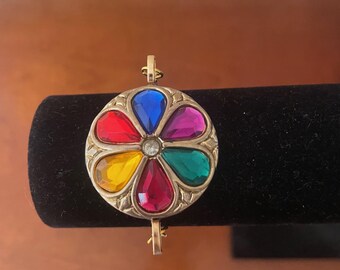 Vintage 1970's rainbow stones earring converted to modern bracelet