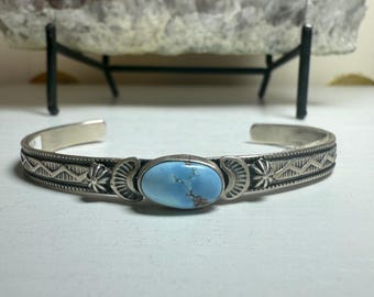 Sterling Silver Gand Carved Golden Hills Turquoise Cuff Bracelet