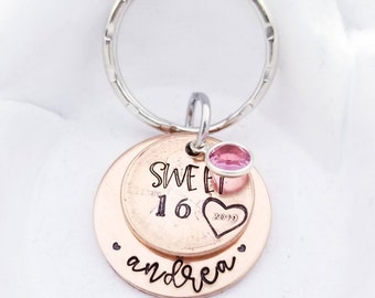 Sweet 16 Life is Beautiful Enjoy The Ride Keychain Baptism Keychain New Driver Keychain 16th Birthday Gifts Christmas Gift for Girls Teens