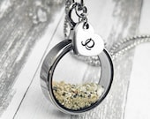 Cremation Memorial Necklace - Locket for Ashes - Urn Necklace - Glass Locket - Hair Locket - Personalized With Initial - Pet Loss Urn Charm