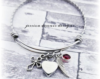 Stainless Steel Cremation Bracelet: Heart Urn, Birthstone, Memorial Jewelry