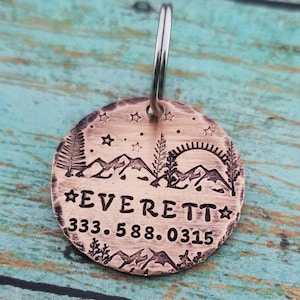 Etiqueta de identificación de perro rústica Etiqueta de identificación de perro personalizada estampada a mano Etiqueta con nombre de perro Etiqueta de identificación de perro hecha a mano Etiqueta de perro de montaña Accesorios para perros Etiqueta de identificación de perro estrella única