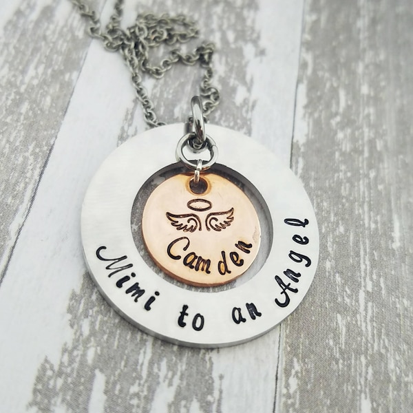 Custom made Memorial Necklace - Mimi to an Angel - Grandma to an Angel - Mommy to an Angel - Nana to an Angel - Personalized Mixed Metals