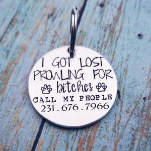 Etiqueta de identificación divertida para mascotas: Me perdí rondando, etiqueta de perro personalizada