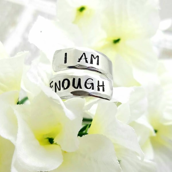 I AM ENOUGH Wrap Ring - Custom Ring - Adjustable Wrap Ring - Inspirational Jewelry - Quote Ring - Friend Gift - Spiral Ring - Gifts for Her