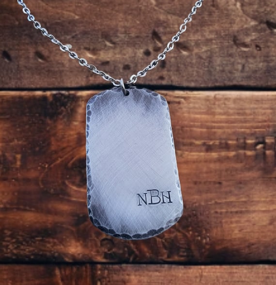 Dad Monogram Gift Father's Day Gift Personalized Dad Birthday Gift  Men's Dog Tag Necklace Rustic Hammered Dog Tag