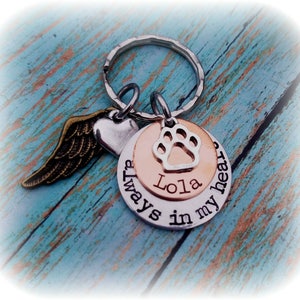 Pet Loss Keychain - Personalized Pet Memorial Gift - Always in my heart- Dog Loss Keychain- Mixed Metals- Pet Remembrance Gift- Hand Stamped