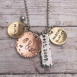 Mother's Necklace Mixed Metals Children's names Marriage Anniversary Date Birthdates Personalized Cluster Necklace Mom Gift image 1