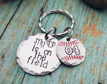 Baseball Mom Keychain Personalized with Jersey Number - Baseball Mom Coach gift - Softball Mom Key Ring - Custom Made Baseball Keychain