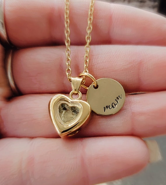 Heart Cremation Locket: Hand Stamped Mom Urn Necklace - Main Image