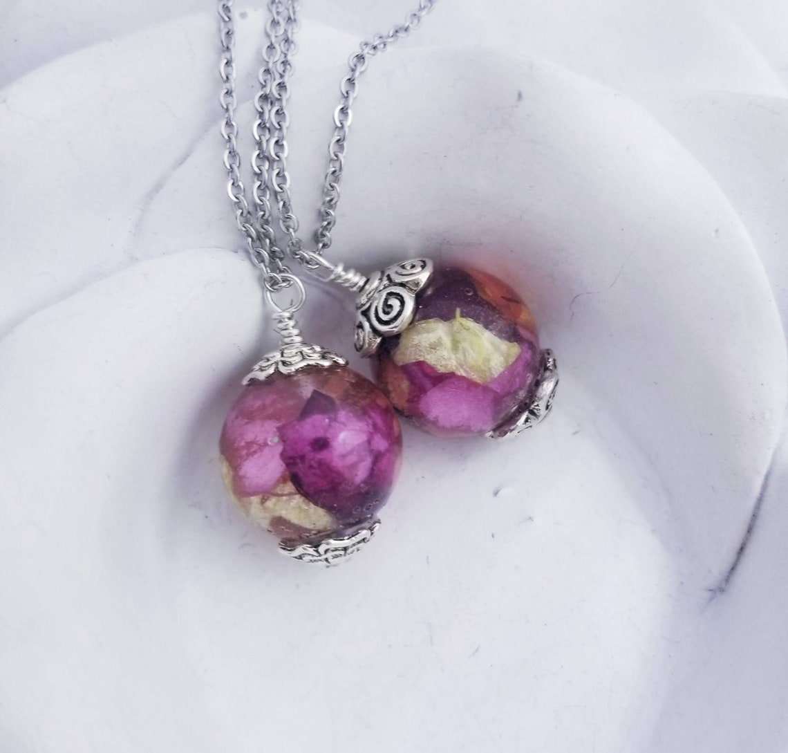 Flower Memorial Necklace Preserved Funeral Flower Necklace Etsy