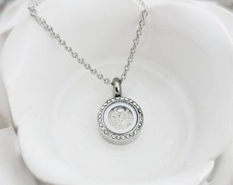 SALE Round Cremation Locket Necklace Clear Glass Urn Locket Stainless Urn Necklace Fillable Jewelry for sand or ashes Hair necklace Memorial