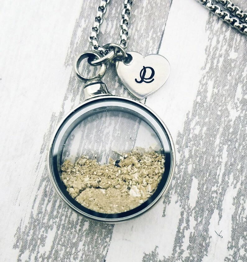 Locket for Ashes Urn Necklace Cremation Memorial Necklace Glass Locket Personalized With Initial Hair Locket Pet Loss Urn Charm