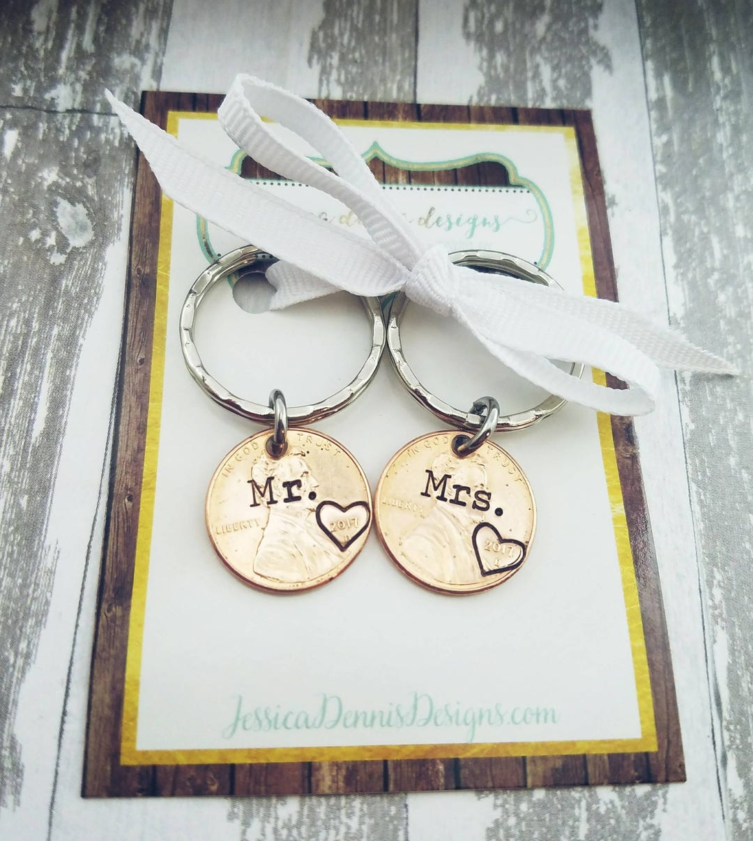 Mr. & Mrs. Penny Key Chain Set Wedding Gift Wedding YEAR - Etsy