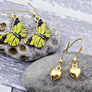 Monarch Butterfly Earrings & Heart Earrings- Gold Earrings - Set of 2 Pair Earrings Teen Girl Gift Aesthetic Earrings Cute Dangle Earrings