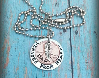 Pennies from Heaven * Hand Stamped Necklace * Choose your Year * Heart Stamp * Angel Wing * Memorial Jewelry *