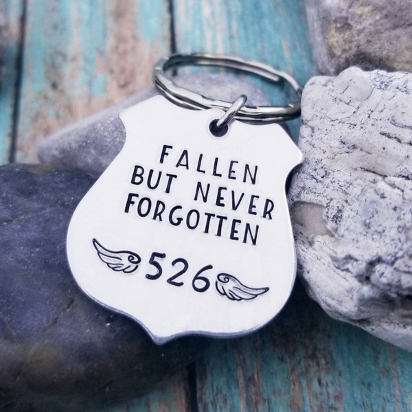 Police Officer Memorial Keychain - Fallen Police Officer - Police Wife Gift - Police Badge Keychain - Blue Line Keychain- End of Watch Gift