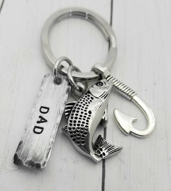 PaytonLeighTreasures Personalized Cremation Keychain - Fish Urn - Cremation Jewelry - Dad Loss - Memorial Keychain - Fishing in Heaven - Cremation Gifts - Custom