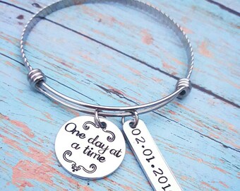 Sobriety Bracelet: Hand Stamped Personalized Recovery Gift
