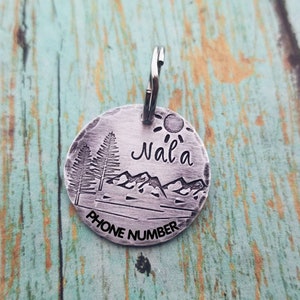 Unique Dog ID Tag Custom Made Hand Stamped Personalized Dog ID Dog Name Tag Dog Tag Hand Made Dog ID Mountain Dog Tag Rustic Dog Tag New Dog image 2